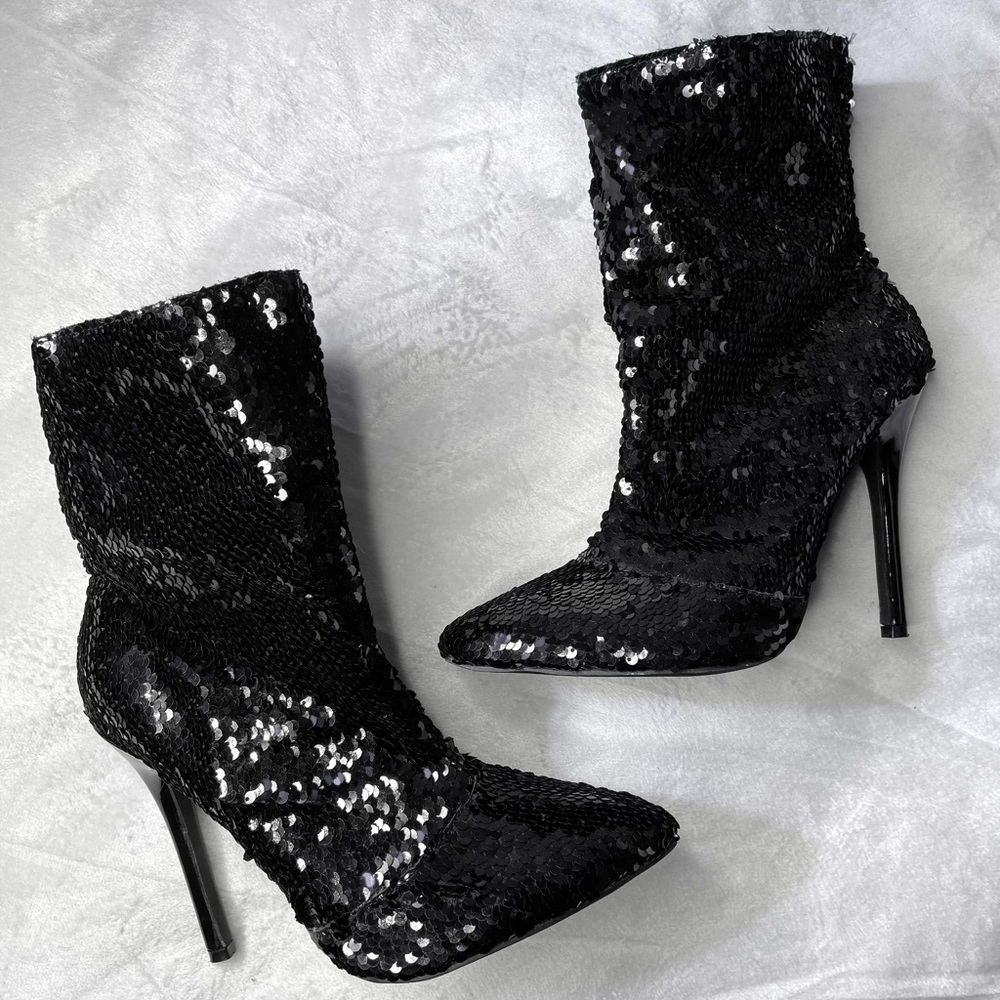 Akira Black Sequins Stilletto Bootie